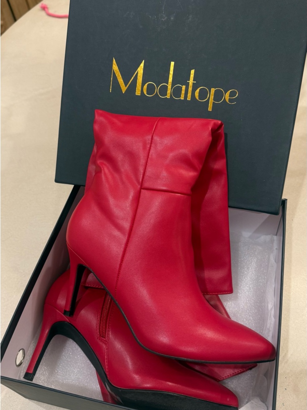 Red Pointed Toe Stiletto Ankle Boots - Women